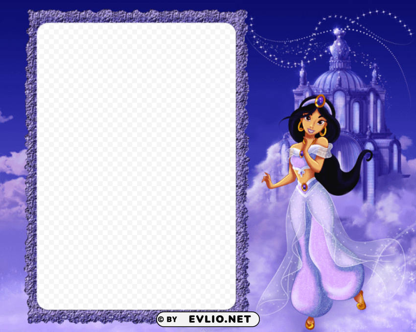 princess jasmine in clouds kids frame Isolated Object in HighQuality Transparent PNG