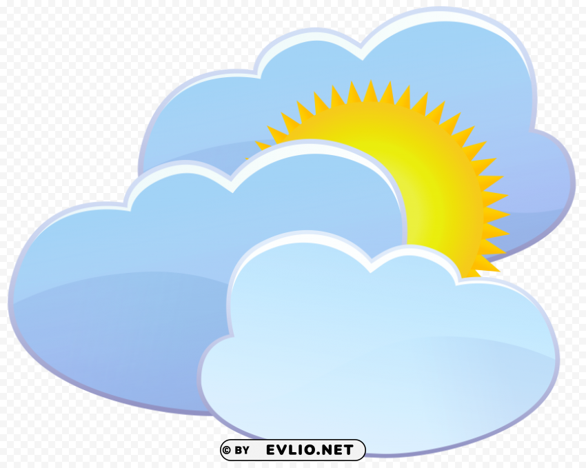 three clouds and sun weather icon PNG objects