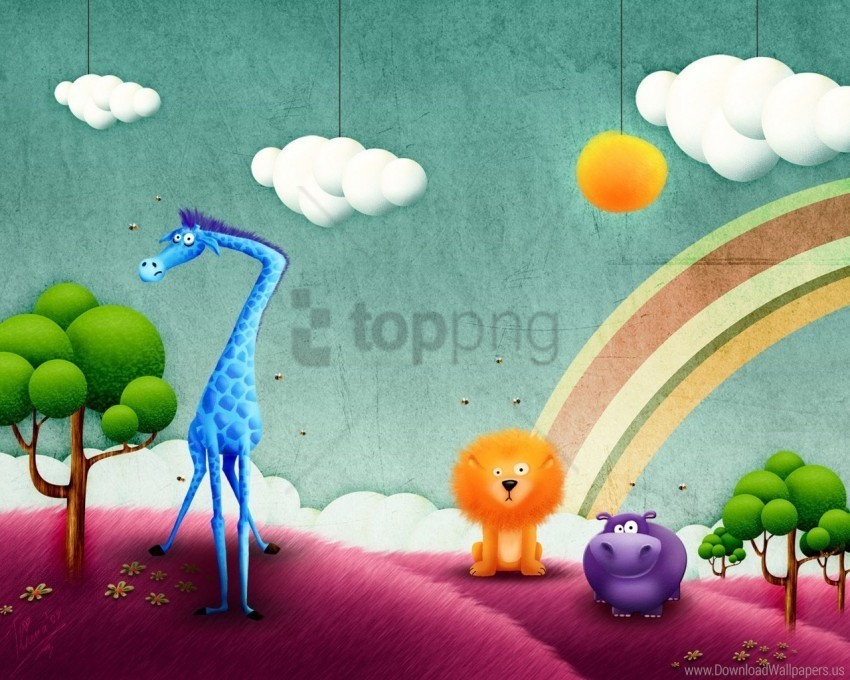 animals drawing funny rainbow wallpaper Clear background PNG images diverse assortment