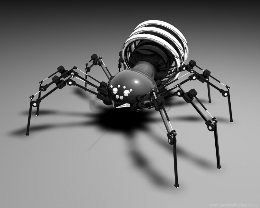 black white mechanism metal robot spider wallpaper PNG format with no background
