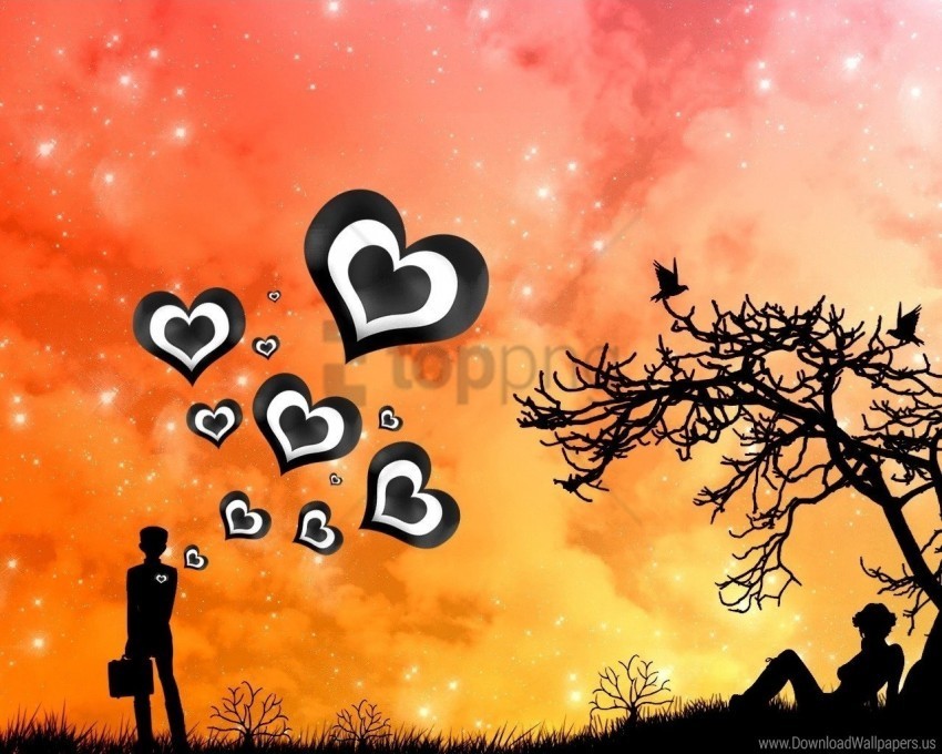 couple heart love silhouette tree wallpaper PNG Image with Isolated Graphic Element