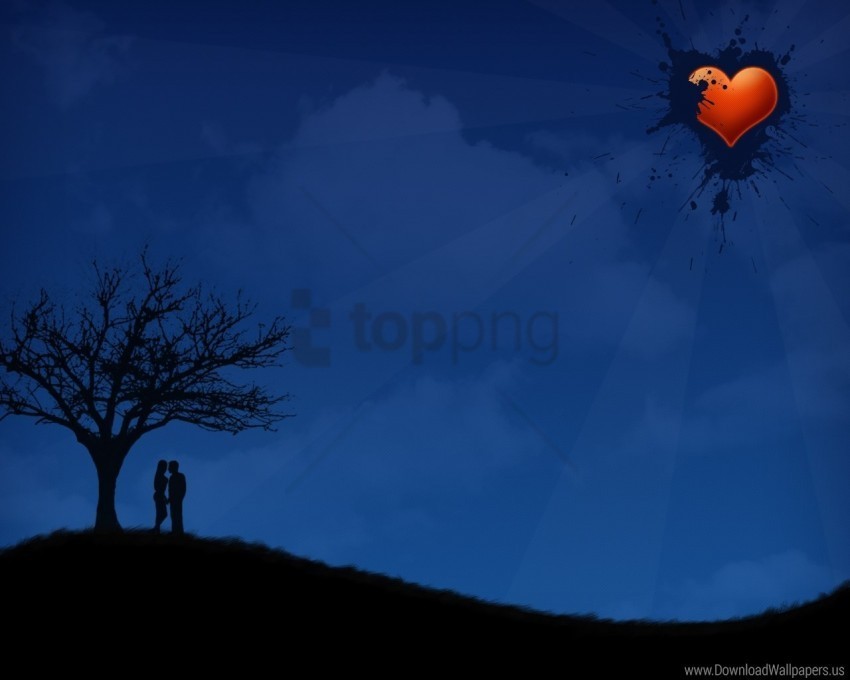 Couple Night Silhouette Tree Wallpaper PNG Transparent Stock Images