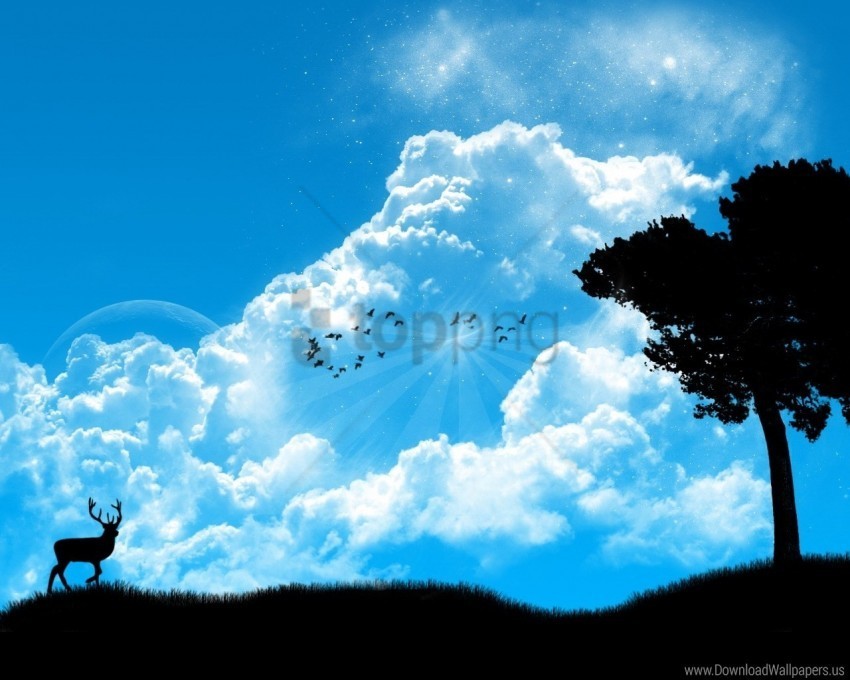 deer nature sky tree wallpaper PNG with clear background set