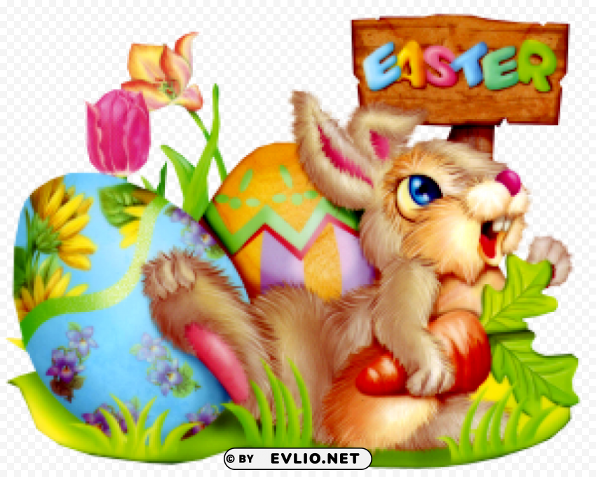 easter bunny and eggs Clean Background Isolated PNG Graphic