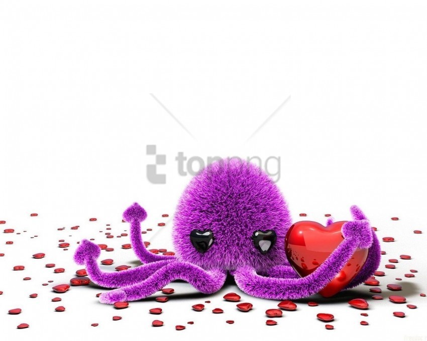 Heart Octopus Purple Red Wallpaper PNG Cutout