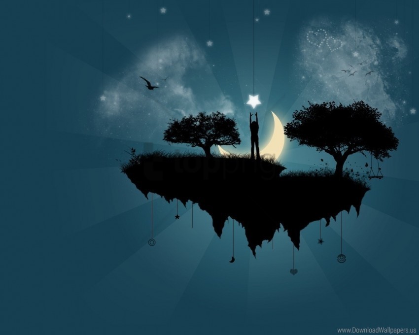 island man silhouette star trees wallpaper PNG images with clear cutout