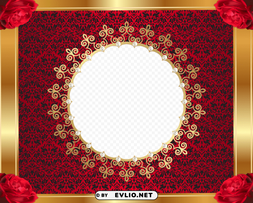 red and goldframe with roses PNG Isolated Object with Clarity