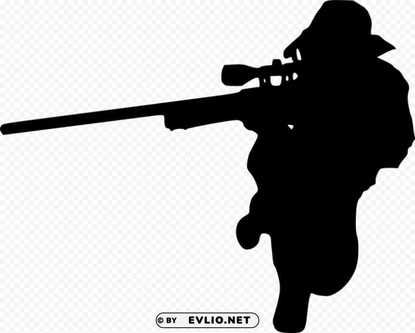 Sniper Shooter Silhouette Transparent Background PNG Isolated Icon