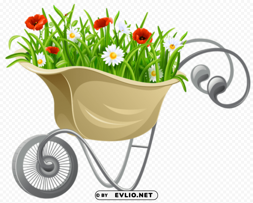 wheelbarrow with flowers Transparent PNG Isolated Graphic Element