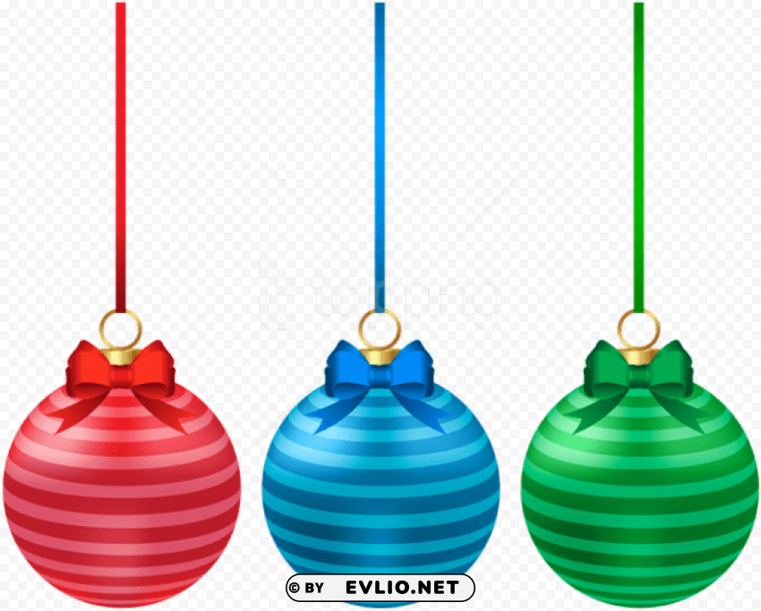 free striped christmas ball set - christmas ornament Transparent PNG Object with Isolation