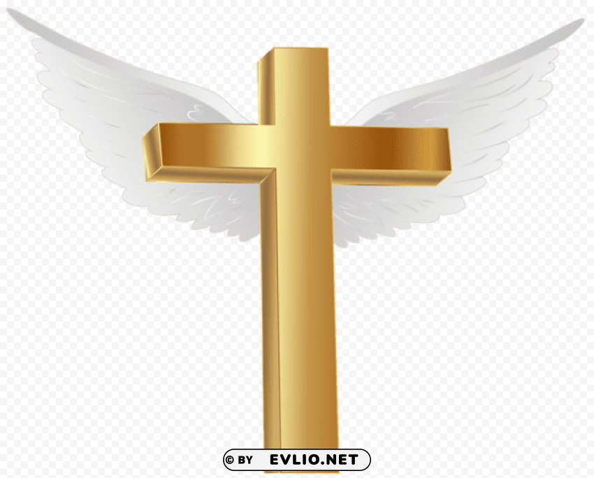 Gold Cross With Angel Wings PNG Images Transparent Pack