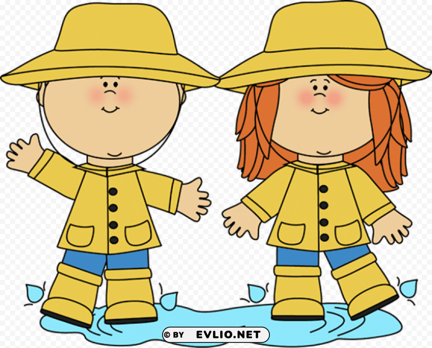 Kids In Rain Isolated Element On HighQuality PNG