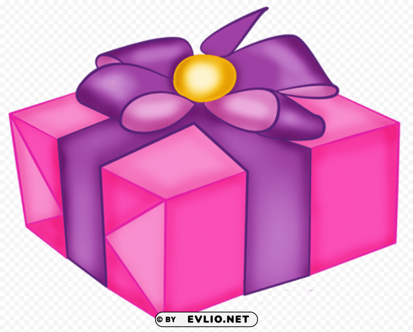 Pink Box With Purple Bow Isolated Artwork In Transparent PNG