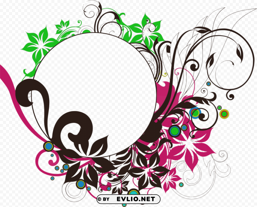 floral round frame PNG Graphic Isolated with Transparency