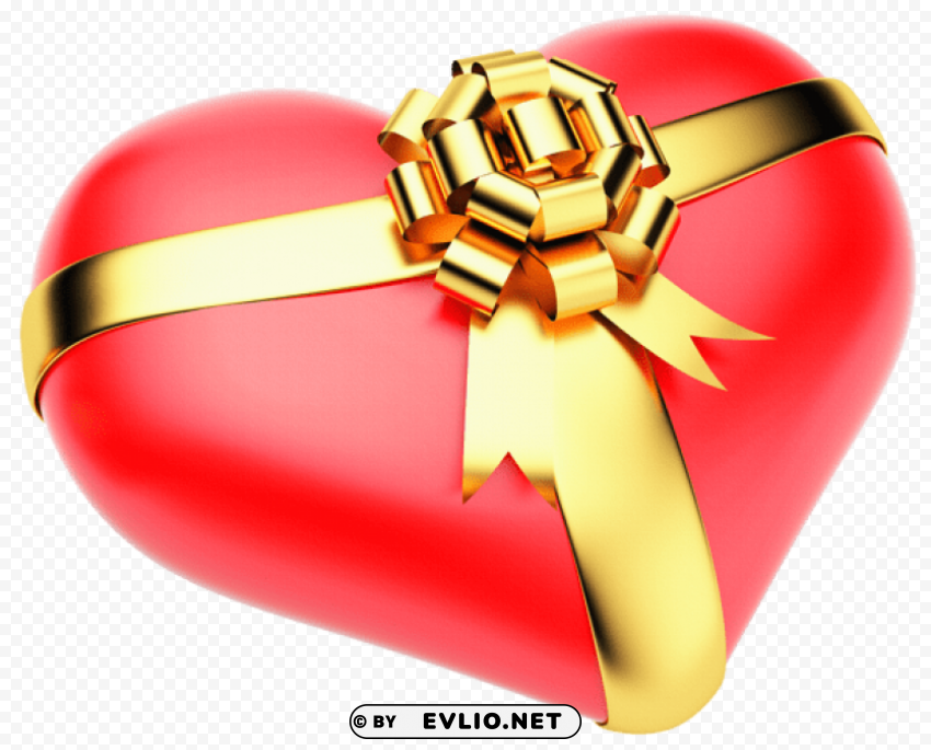 large red heart with gold bow Isolated Item on Transparent PNG