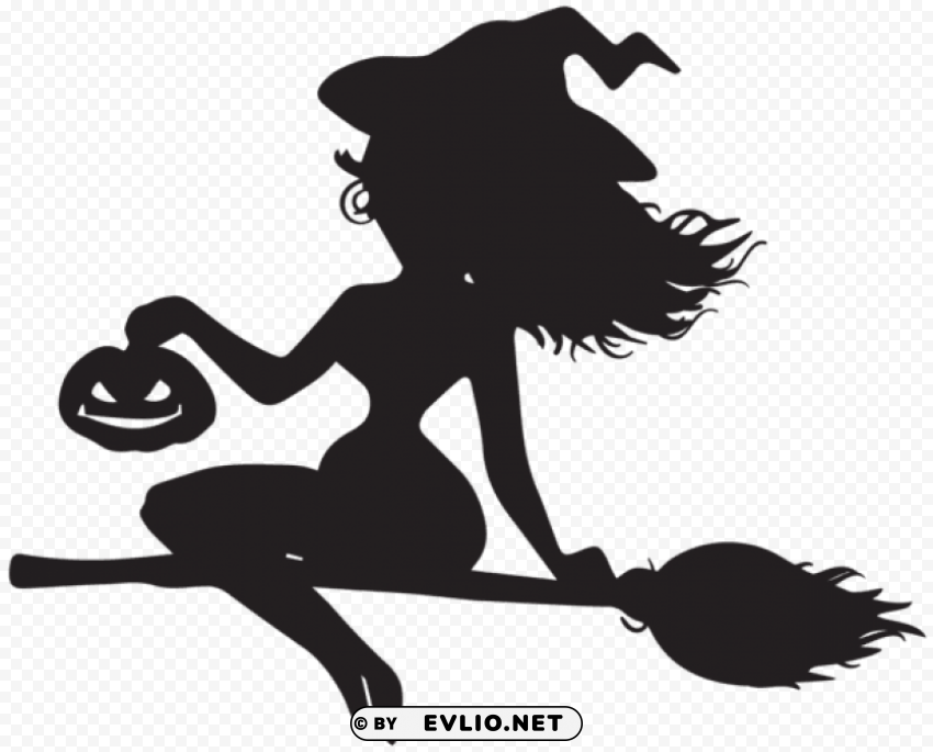 witch on broom silhouette Clear Background PNG Isolated Graphic png images background -  image ID is 73b2f3fc