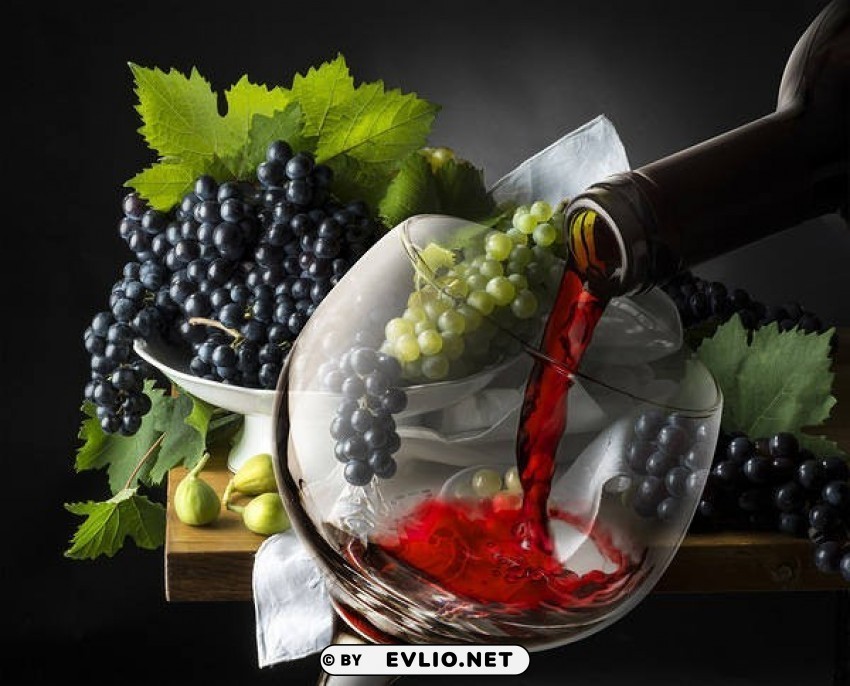 grapes and red wine Isolated Object with Transparency in PNG