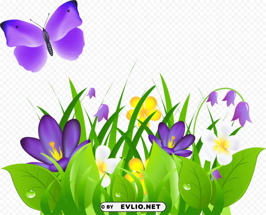 Butterfly With Flowers PNG For Design