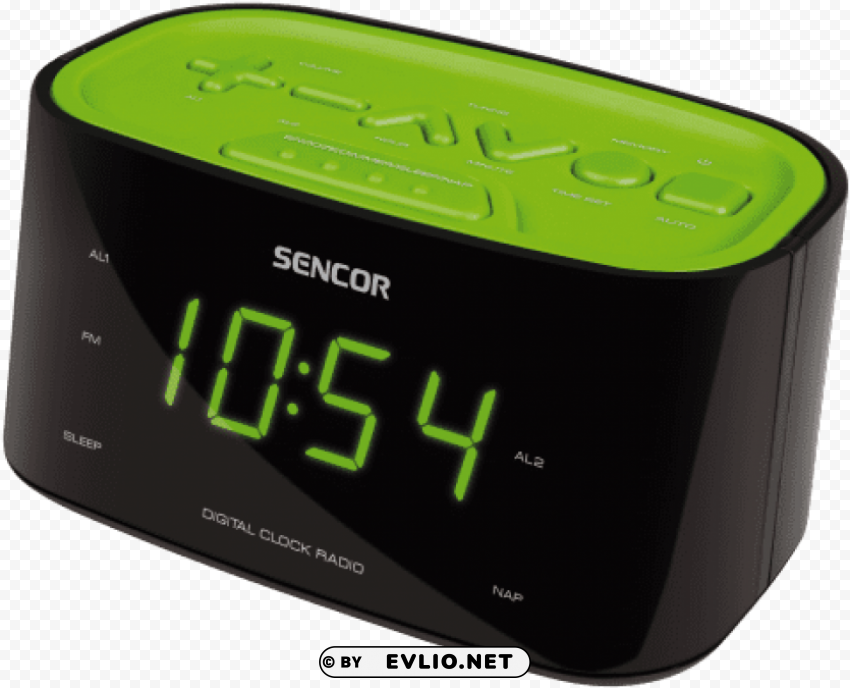 sencor src 180 gn green radio alarm clock Clean Background Isolated PNG Graphic