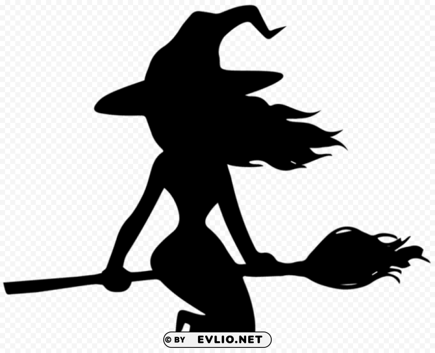 halloween witch on broom silhouette Clear Background PNG Isolated Element Detail png images background -  image ID is 2a7b3f13