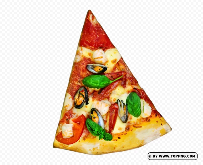 Crispy Seafood Pizza Slice PNG Image with Transparent Background Isolation