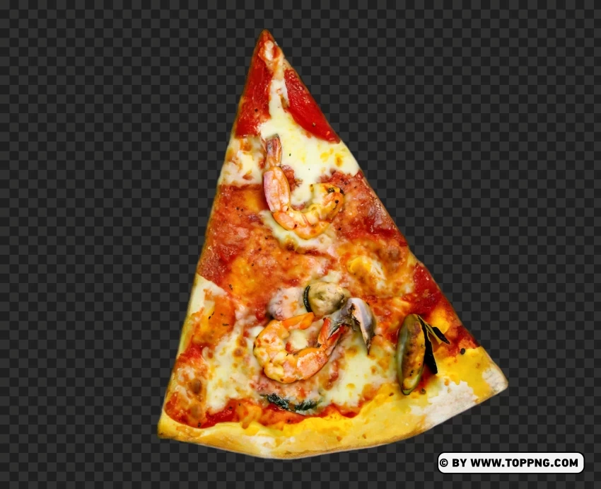 Crispy Seafood Pizza Slice Background PNG Image with Transparent Isolated Graphic