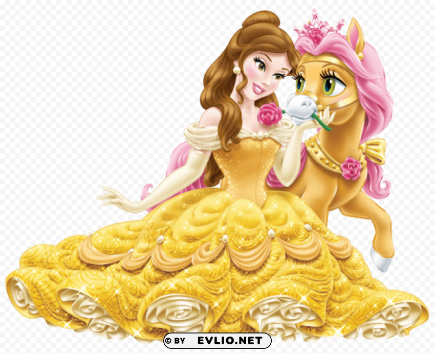 disney princess belle with cute pony PNG files with transparent canvas extensive assortment
