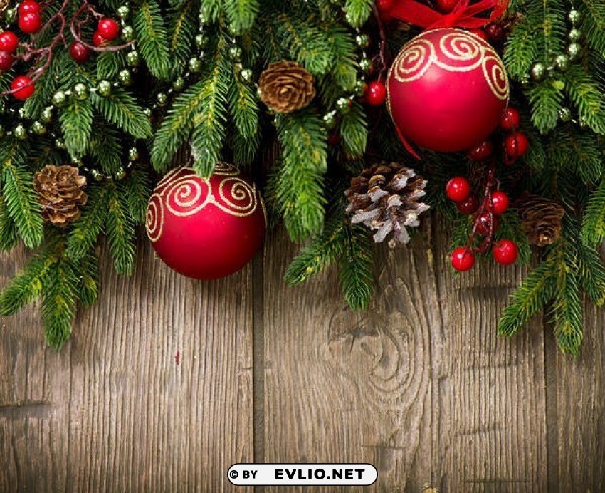 wooden christmaswith ornaments Clear Background PNG with Isolation
