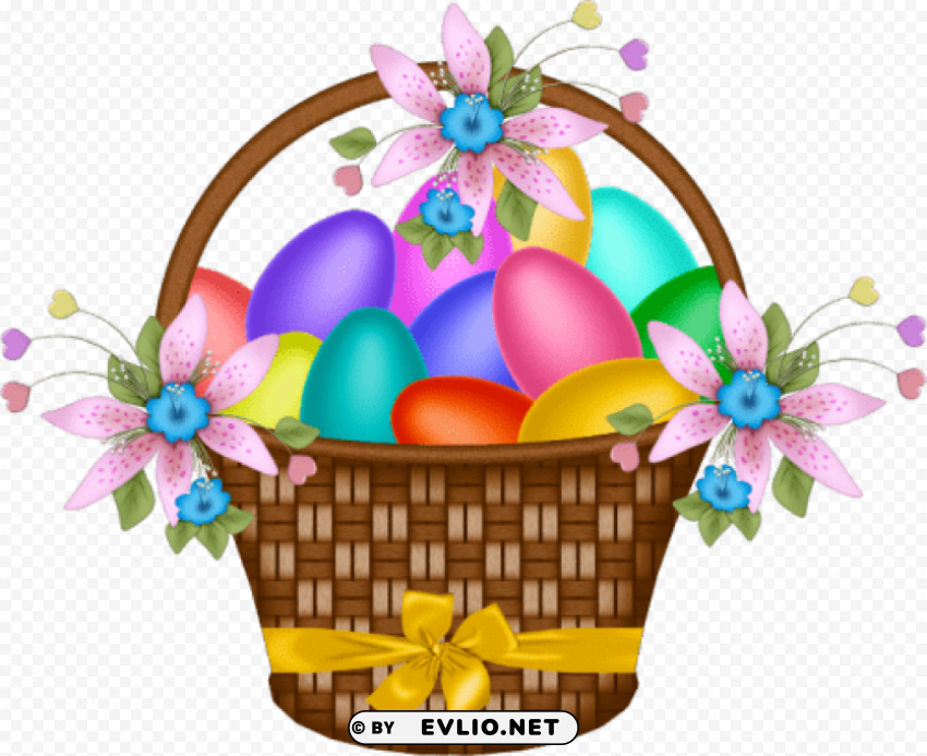 easter basket with yellow ribbon PNG graphics with clear alpha channel