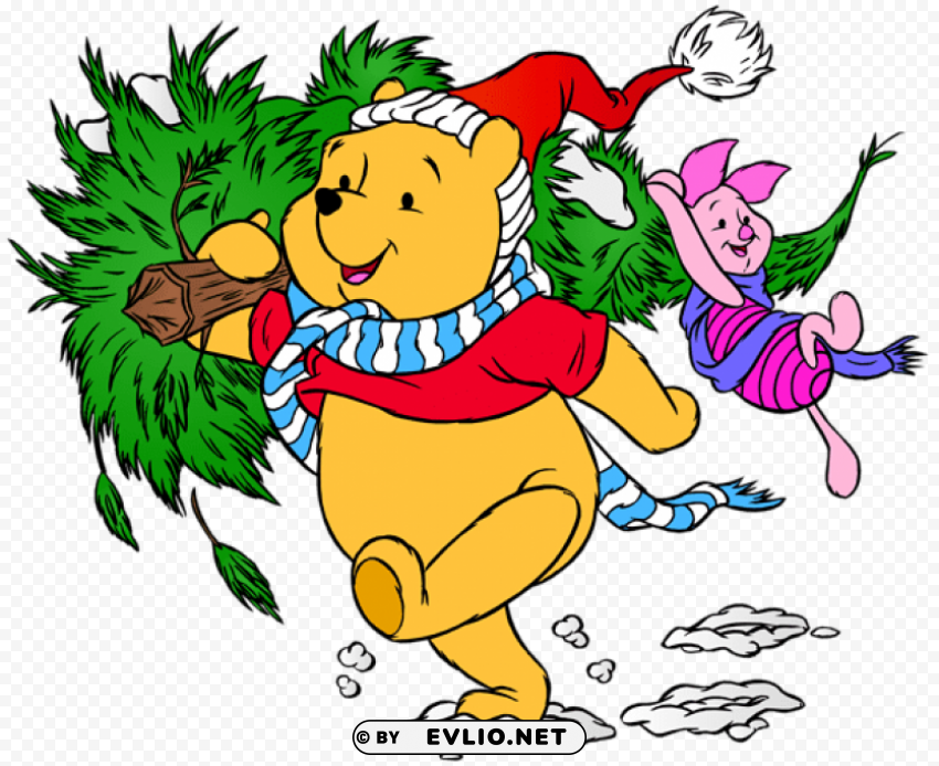 winnie the pooh and piglet christmas Transparent Background Isolated PNG Illustration