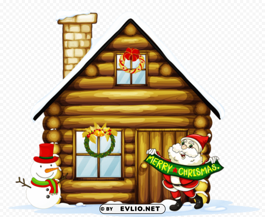 transparent christmas house with santa and snowman PNG Image with Isolated Artwork