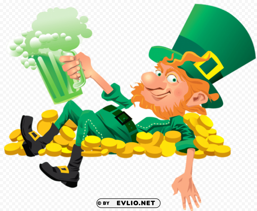 leprechaun with beer PNG with transparent bg