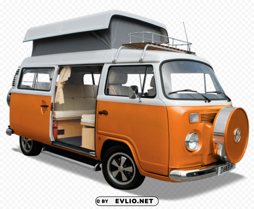 orange volkswagen camper van Isolated Artwork in Transparent PNG Format