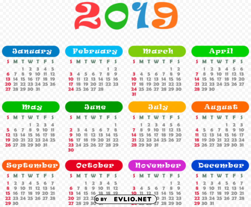 2019 colorful calendar Isolated Subject in Clear Transparent PNG