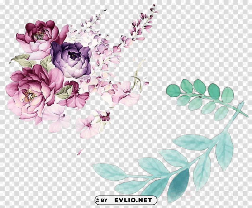 leaves and flowers watercolor PNG Image Isolated with Transparency