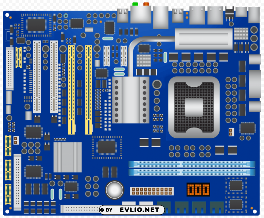 Classic Blue Computer Mainboard PNG Files With No Royalties