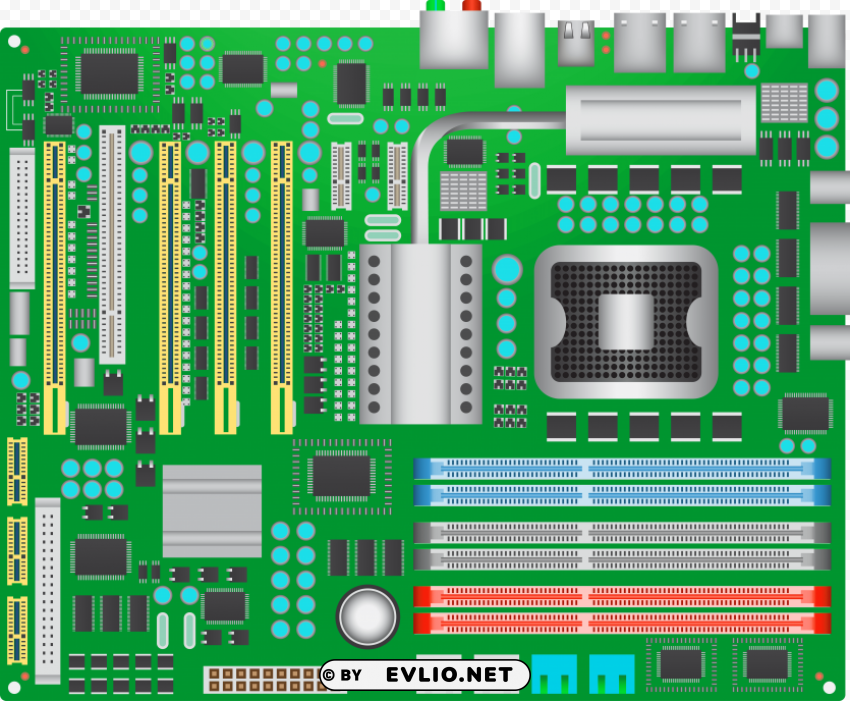 green computer mainboard PNG Image with Transparent Isolated Graphic