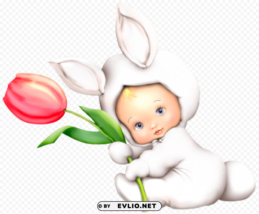 easter bunny kid with tulippicture Free PNG images with alpha channel compilation