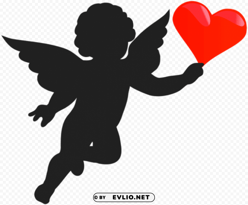 Cupid With Heart Silhouette Isolated Icon In Transparent PNG Format