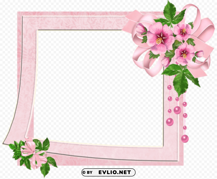 cute pink transparent photo frame with flowers Clear Background PNG Isolated Graphic Design