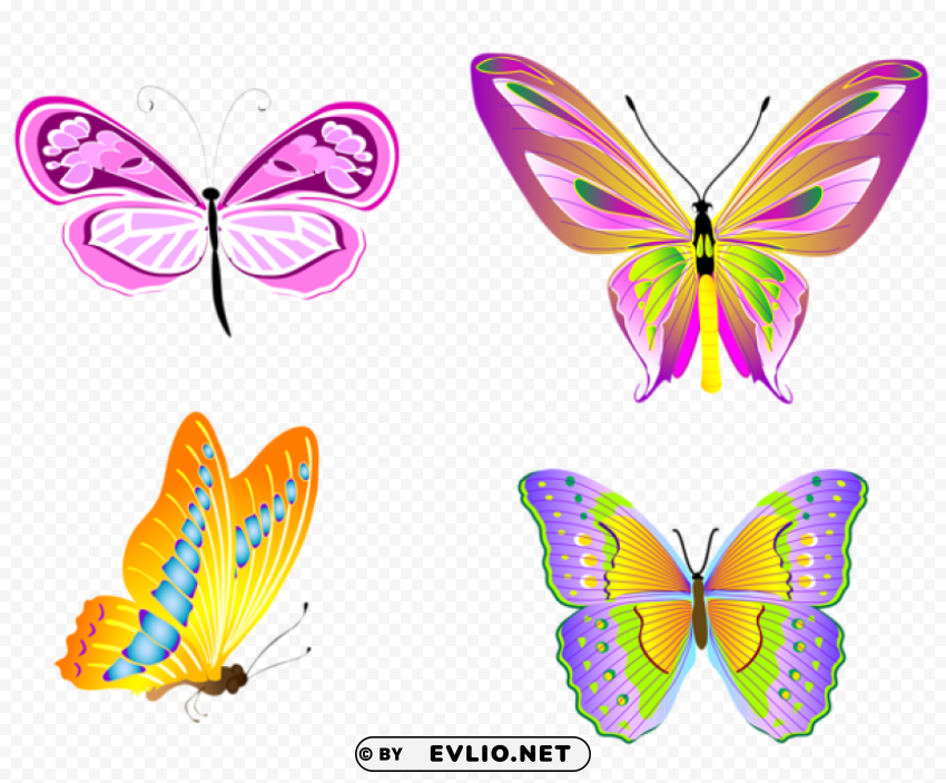  butterflies set Transparent PNG images bundle