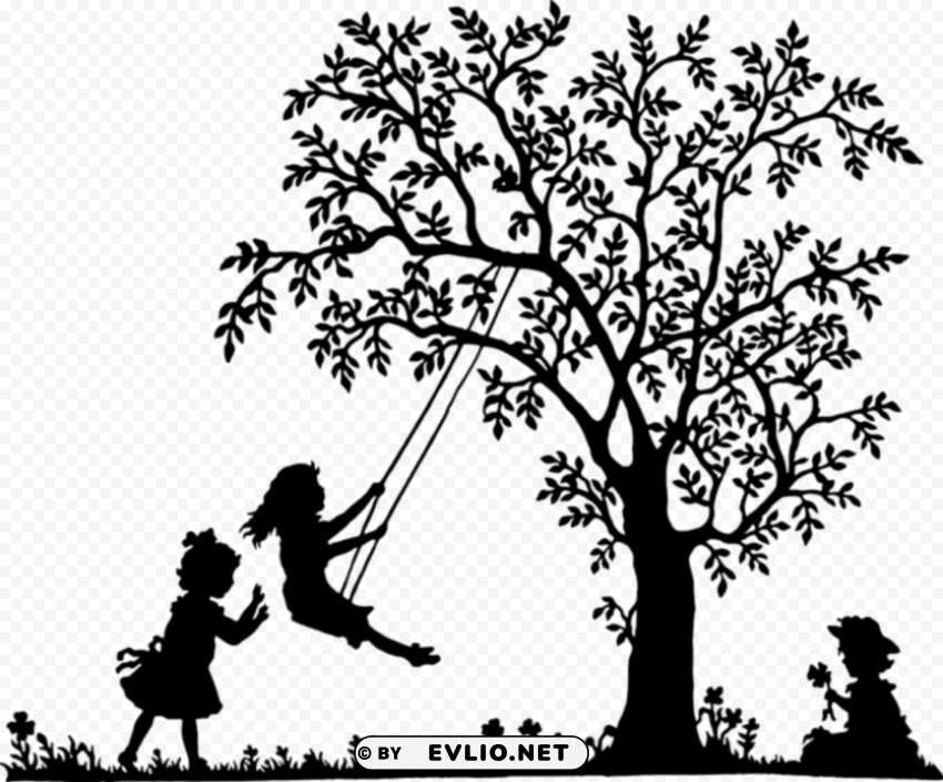 girls on swing silhouette PNG images with clear alpha layer