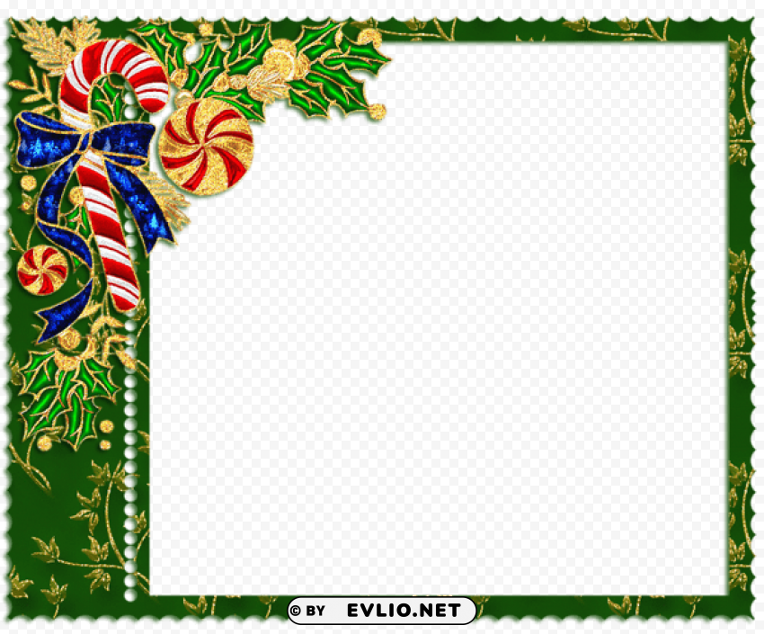 green christmas frame with candy cane Transparent Cutout PNG Isolated Element