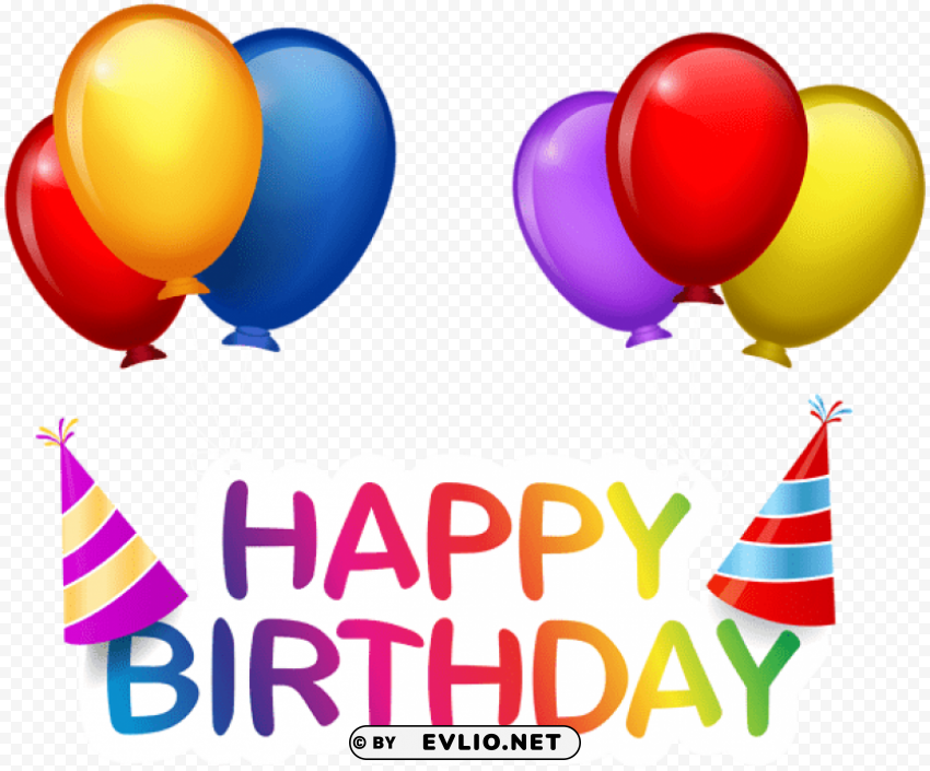 happy birthday with balloons PNG Illustration Isolated on Transparent Backdrop