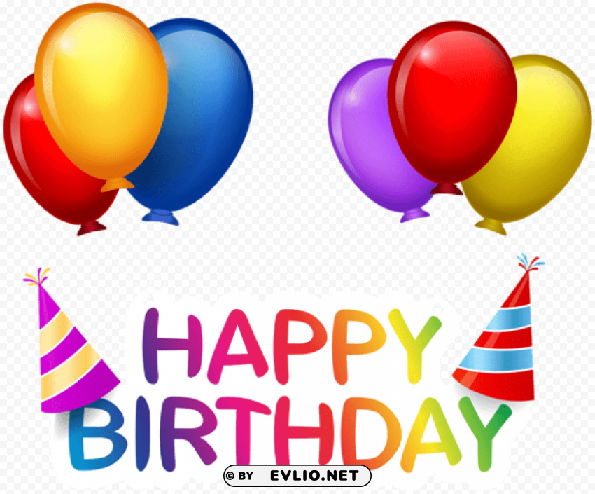 Happy Birthday With Balloons PNG Illustration Isolated On Transparent Backdrop