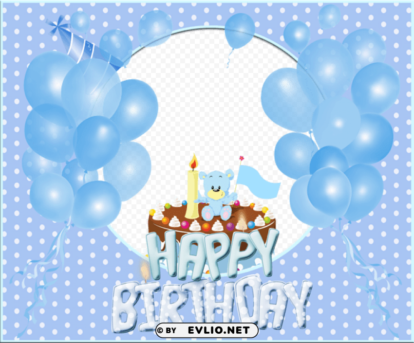  happy birthday blue frame Transparent Background Isolation of PNG