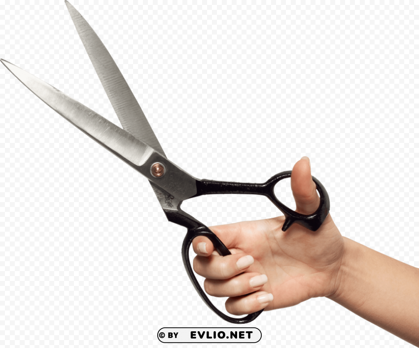 hand holding huge scissors PNG with transparent background for free