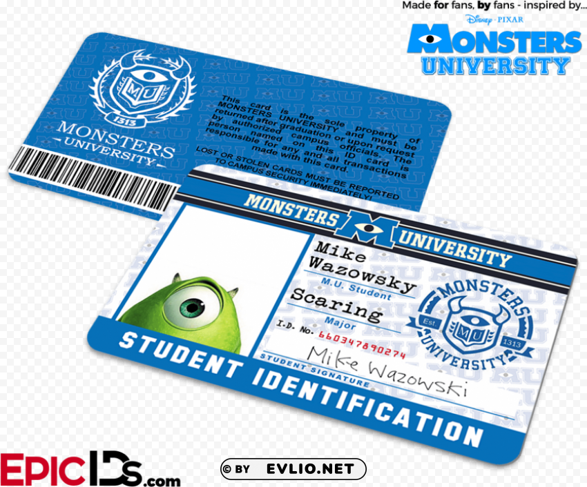 monsters university id card Isolated Artwork on Transparent Background