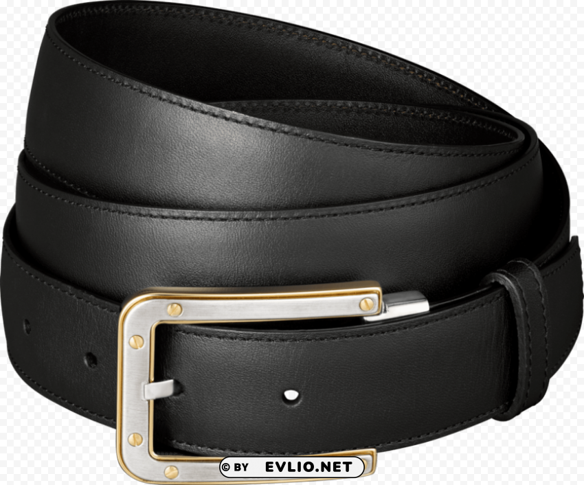 slim black belt with golden buckles Isolated Item on Transparent PNG
