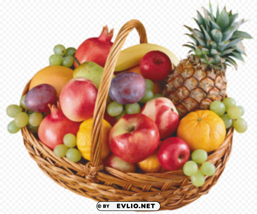 basket with fruits Isolated Artwork in Transparent PNG